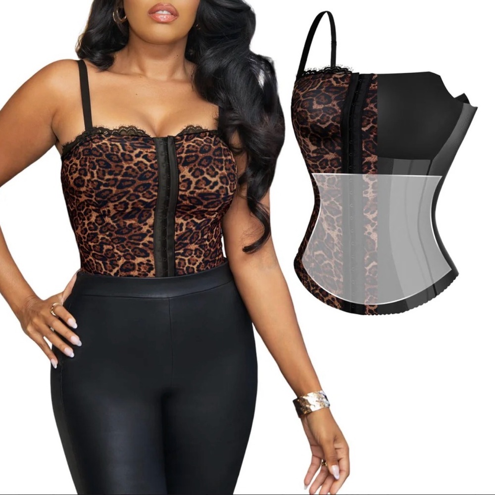 Popilush leopard lace trim corset top